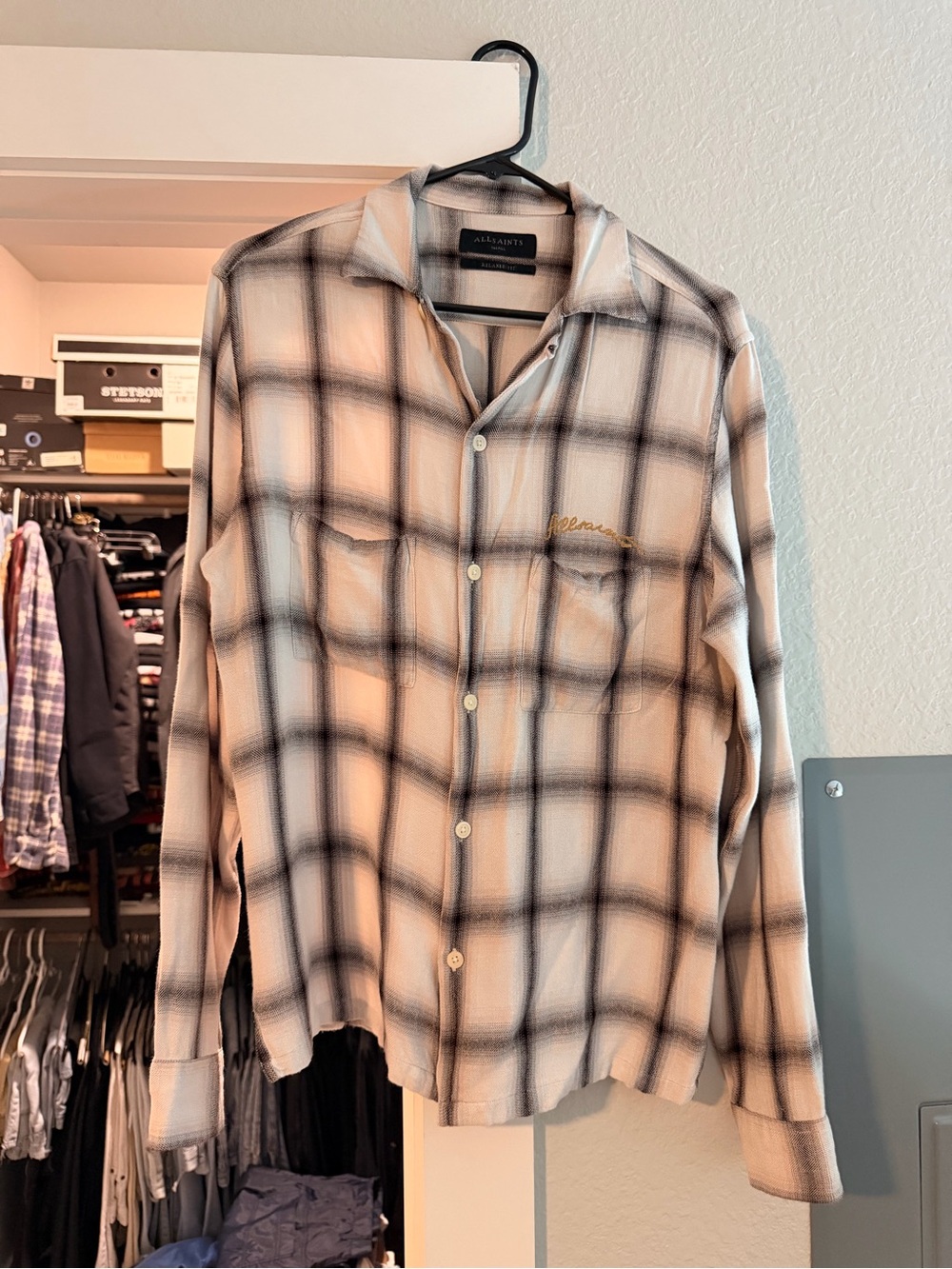 All Saints White & Black Plaid Long-Sleeve Button Shirt
